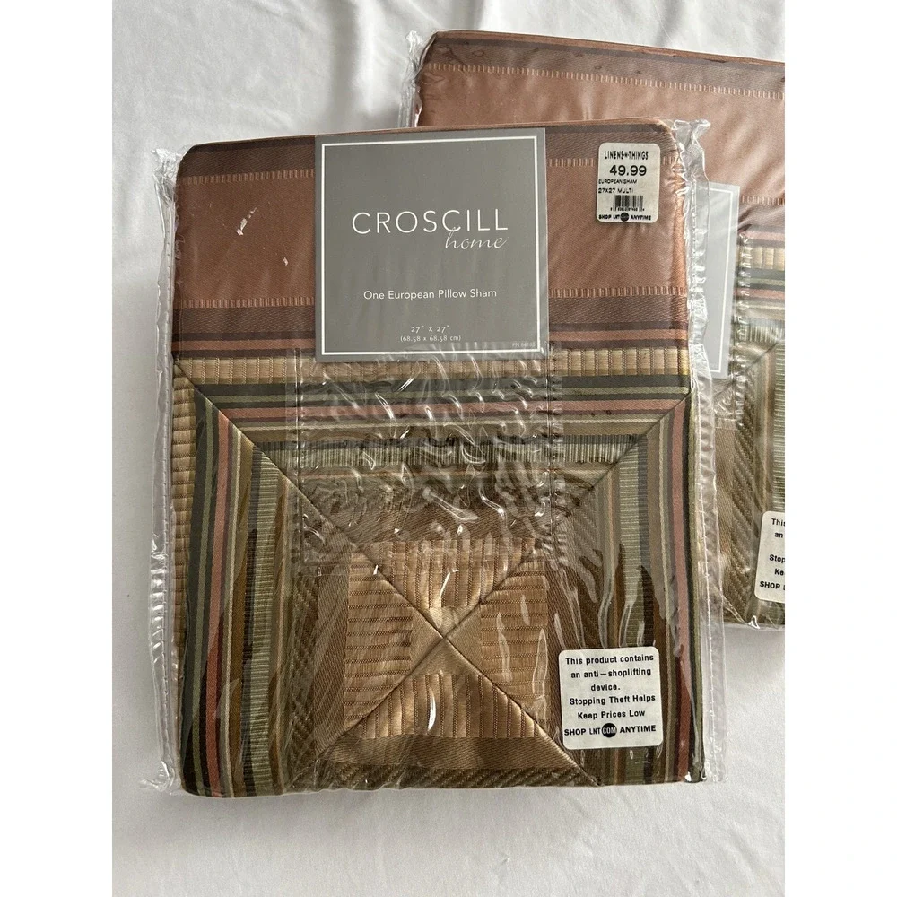 Set of 2 Croscill Carrington Stripe Euro Shams Brown Bronze 27